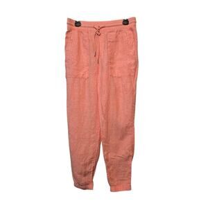 Athleta Cabo Linen Joggers Womens Sz 6 Coral Pink 100% Linen Pull On Tie Waist